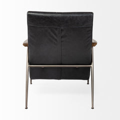 Grosjean Black Leather Wrap Metal Frame Accent Chair - Ornate Home