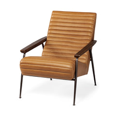 Grosjean Brown Leather Wrap Metal Frame Accent Chair - Ornate Home