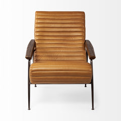 Grosjean Brown Leather Wrap Metal Frame Accent Chair - Ornate Home