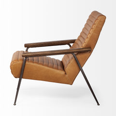 Grosjean Brown Leather Wrap Metal Frame Accent Chair - Ornate Home