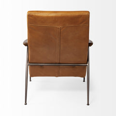 Grosjean Brown Leather Wrap Metal Frame Accent Chair - Ornate Home