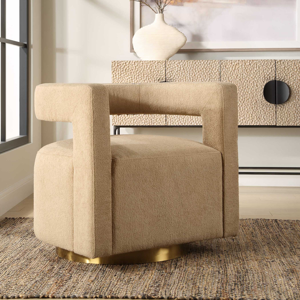 Grounded Brown Modern Swivel Chair - Ornate Home