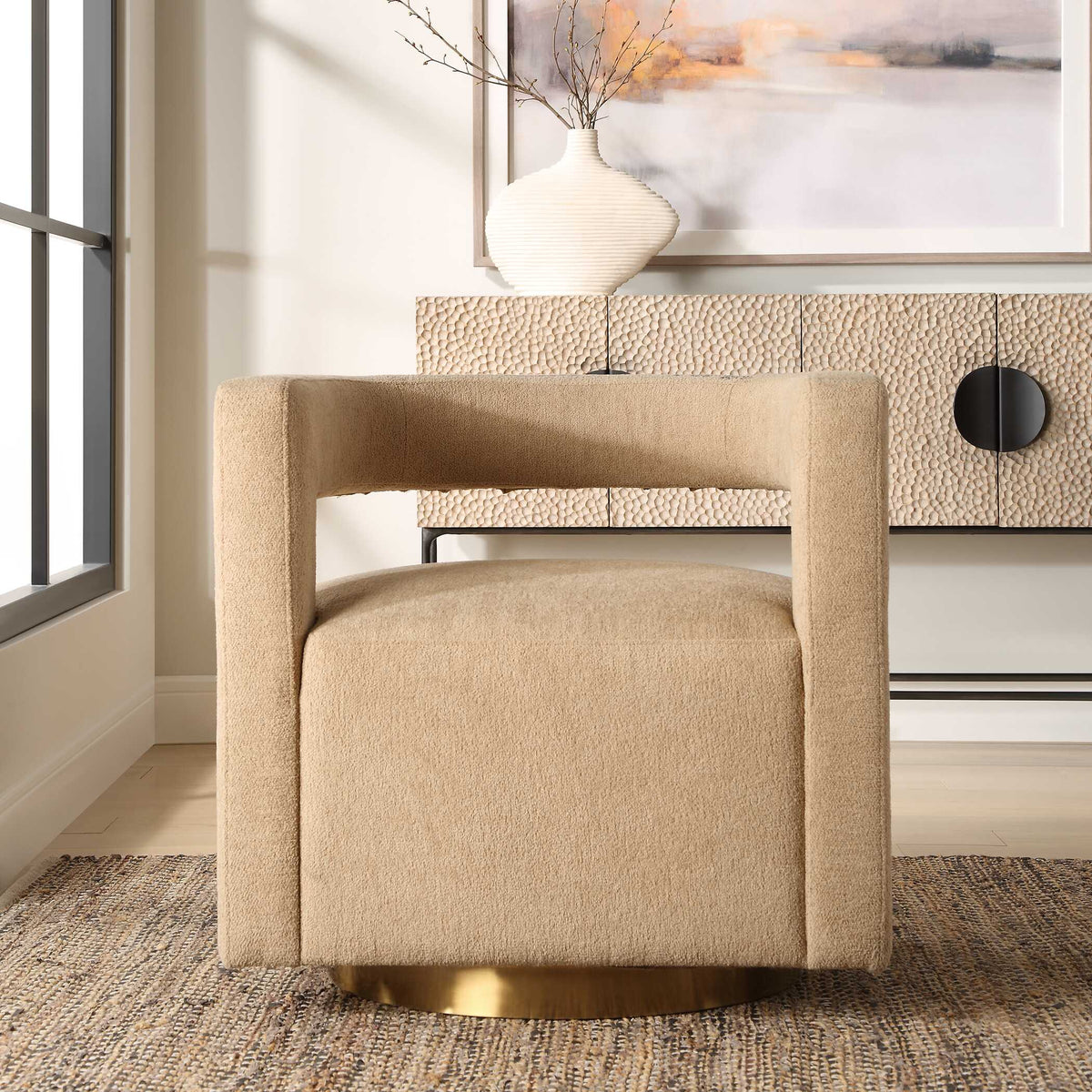 Grounded Brown Modern Swivel Chair - Ornate Home