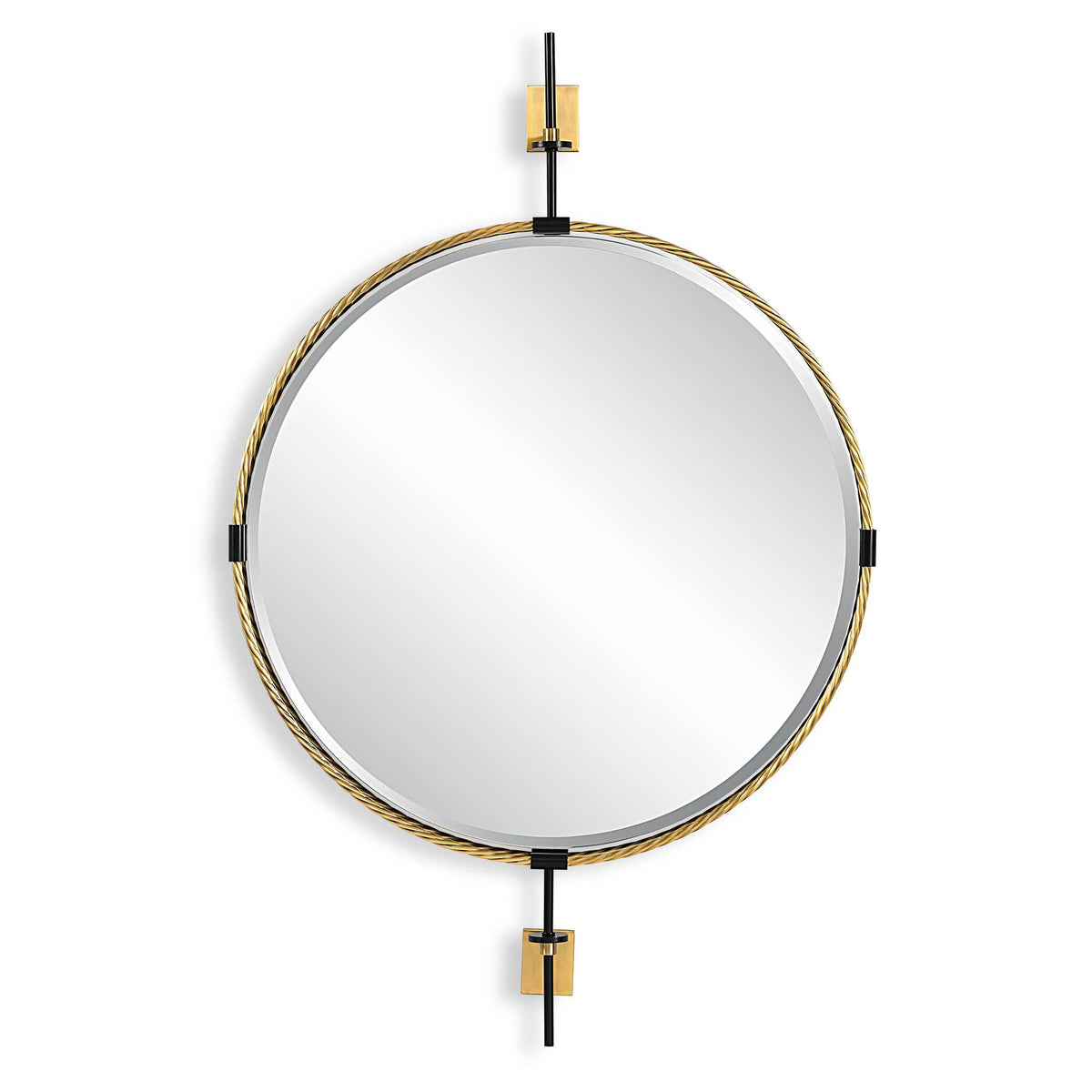 Guardrail Black/Brass Round Mirror - Ornate Home