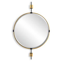 Guardrail Black/Brass Round Mirror - Ornate Home