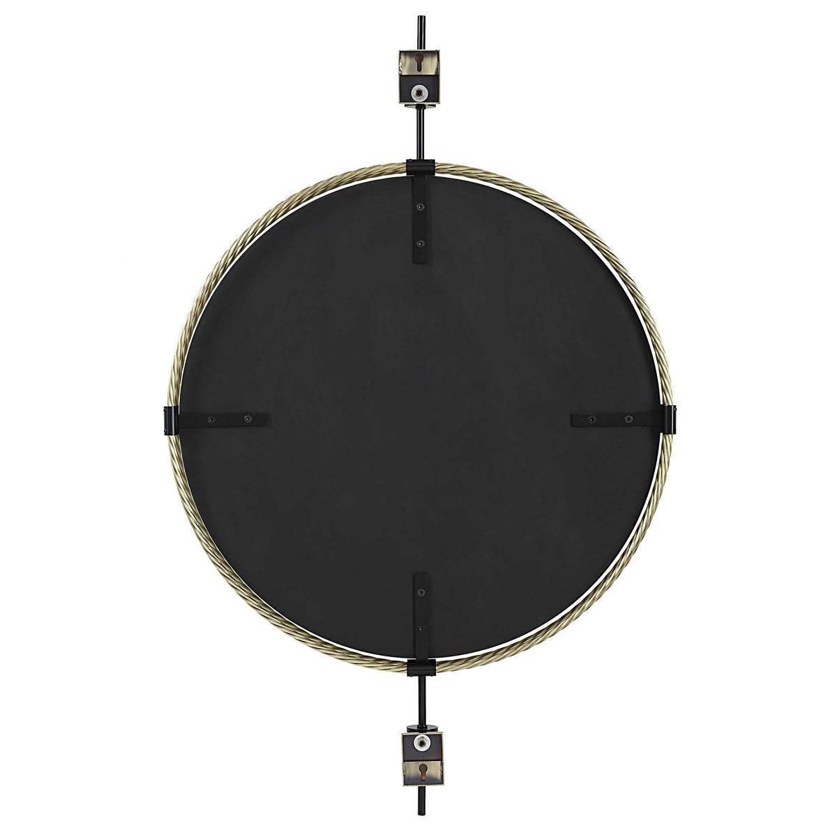 Guardrail Black/Brass Round Mirror - Ornate Home