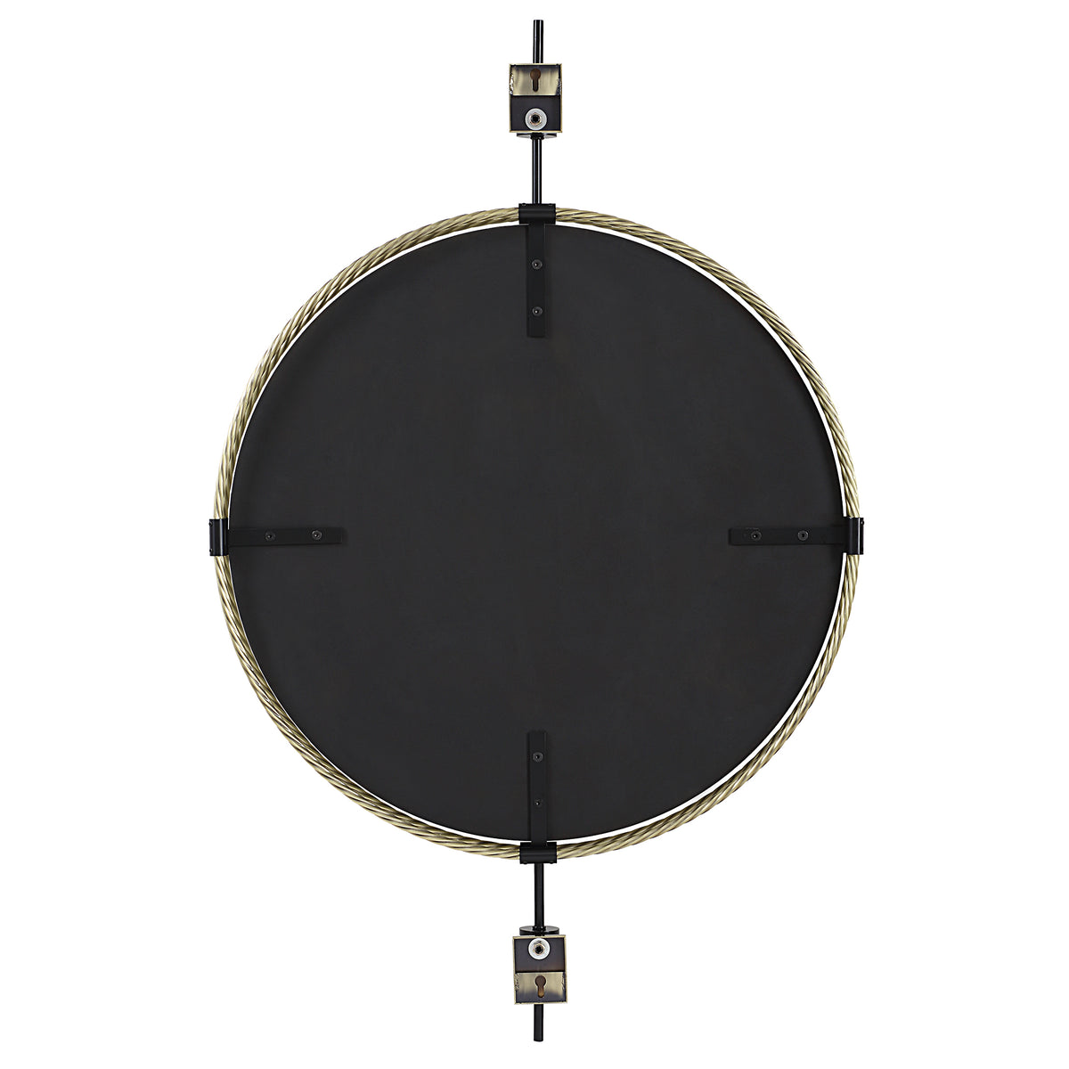 Guardrail Black/Brass Round Mirror - Ornate Home