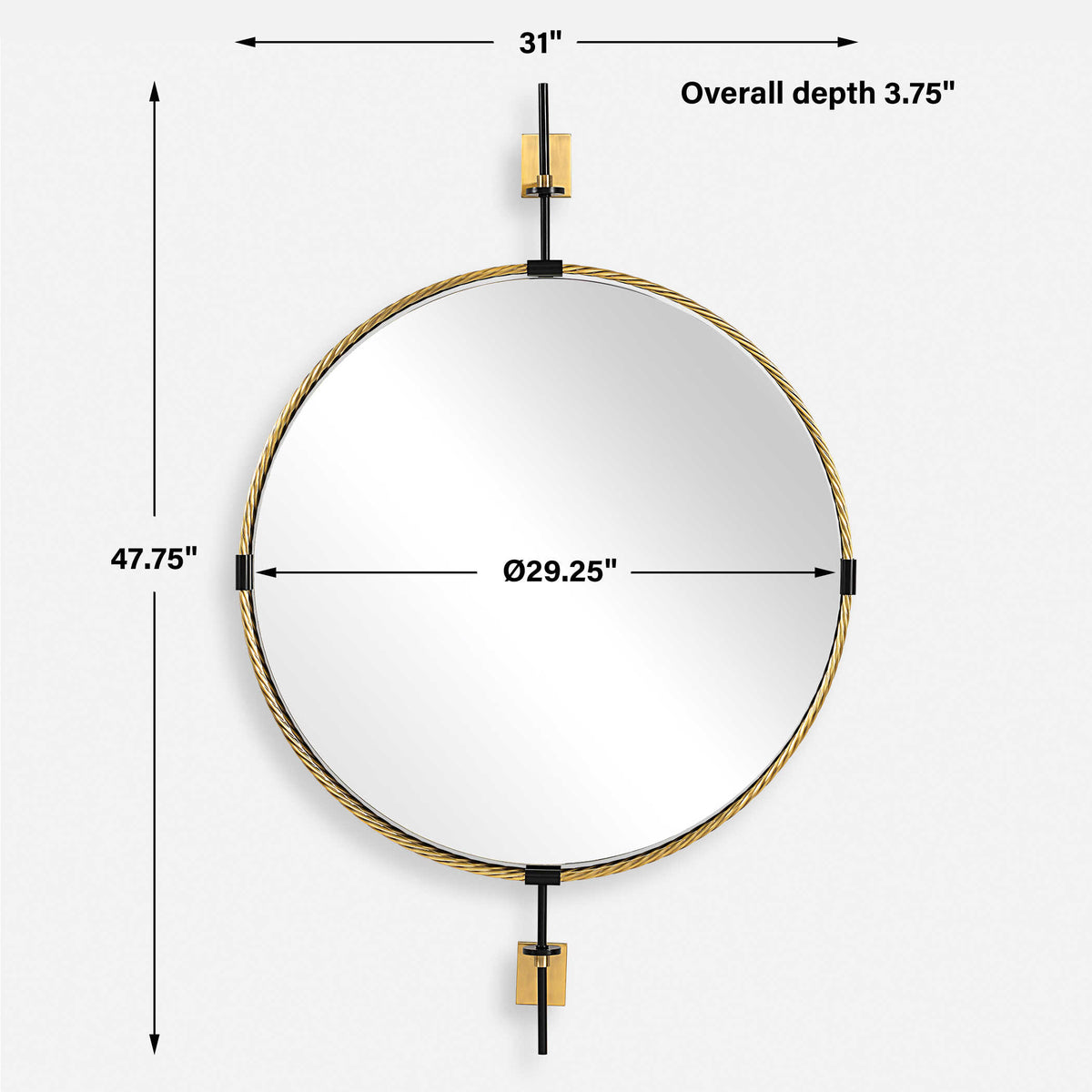 Guardrail Black/Brass Round Mirror - Ornate Home