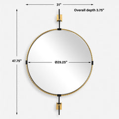 Guardrail Black/Brass Round Mirror - Ornate Home