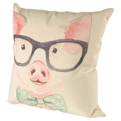 Gunther Pink 18x18 Pig with Glasses Pillow Cover with Down Filler (Set of 2) - Ornate Home