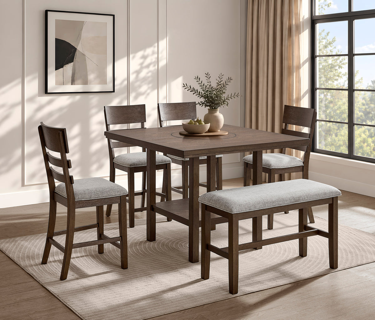 Guthrie Brown Square Counter Height Table with Lazy Susan - Ornate Home
