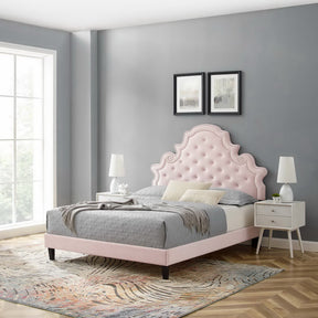 Gwyneth Pink Tufted Performance Velvet Full Platform Bed - 81.5x67" - Ornate Home