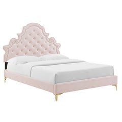 Gwyneth Pink Tufted Performance Velvet Full Platform Bed - 81.5x67x61" - Ornate Home