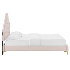 Gwyneth Pink Tufted Performance Velvet Full Platform Bed - 81.5x67x61" - Ornate Home