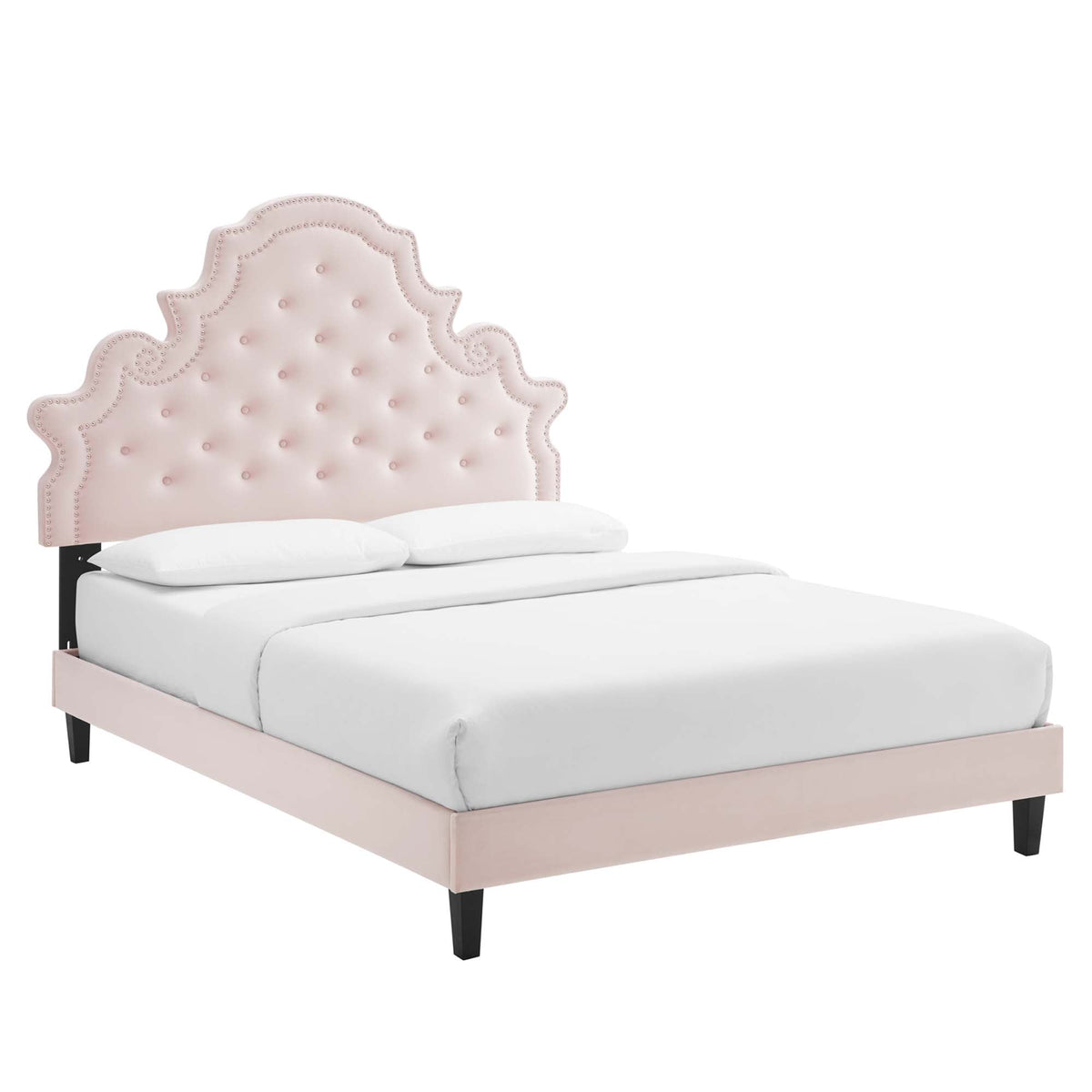 Gwyneth Pink Tufted Performance Velvet Queen Platform Bed - 87x67" - Ornate Home