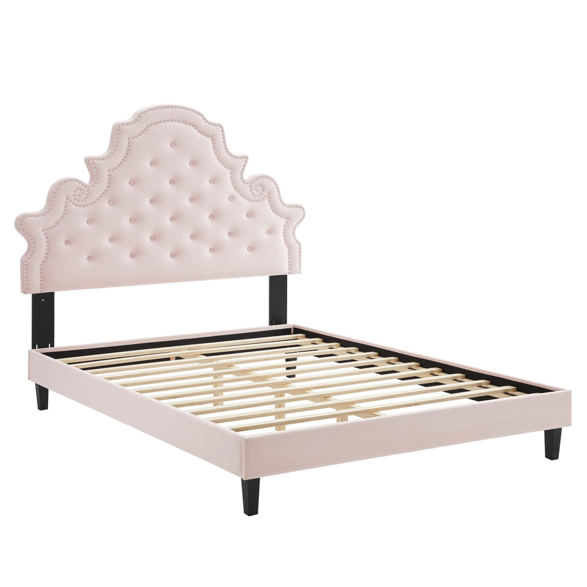 Gwyneth Pink Tufted Performance Velvet Queen Platform Bed - 87x67" - Ornate Home