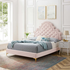Gwyneth Pink Tufted Performance Velvet Queen Platform Bed - 87x67x61" - Ornate Home
