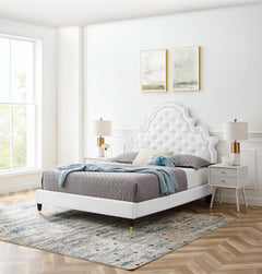 Gwyneth White Tufted Performance Velvet Full Platform Bed - 81.5x67x61" - Ornate Home
