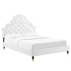 Gwyneth White Tufted Performance Velvet Full Platform Bed - 81.5x67x61" - Ornate Home