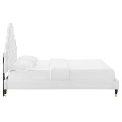 Gwyneth White Tufted Performance Velvet Full Platform Bed - 81.5x67x61" - Ornate Home