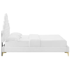 Gwyneth White Tufted Performance Velvet Full Platform Bed (MOD-6757) - Ornate Home