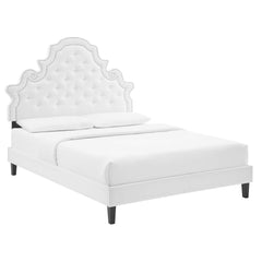Gwyneth White Tufted Performance Velvet Queen Platform Bed - 87x67" - Ornate Home