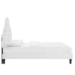 Gwyneth White Tufted Performance Velvet Queen Platform Bed - 87x67" - Ornate Home