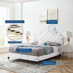 Gwyneth White Tufted Performance Velvet Queen Platform Bed - 87x67x61" - Ornate Home