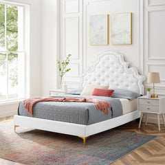 Gwyneth White Tufted Performance Velvet Queen Platform Bed (MOD-6751) - Ornate Home