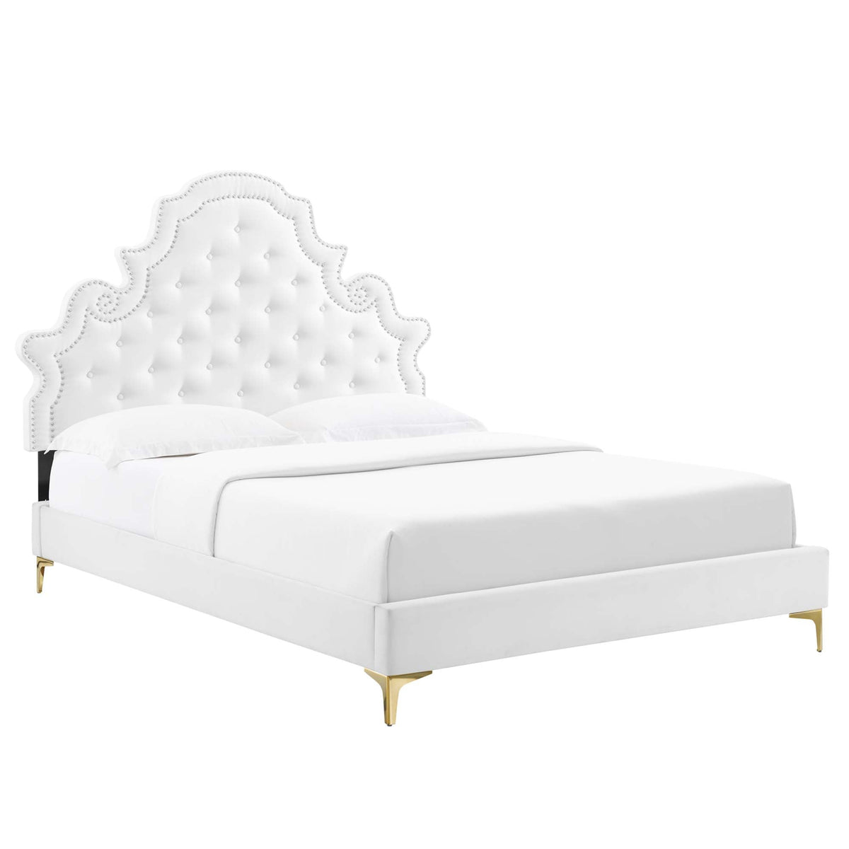 Gwyneth White Tufted Performance Velvet Queen Platform Bed (MOD-6751) - Ornate Home