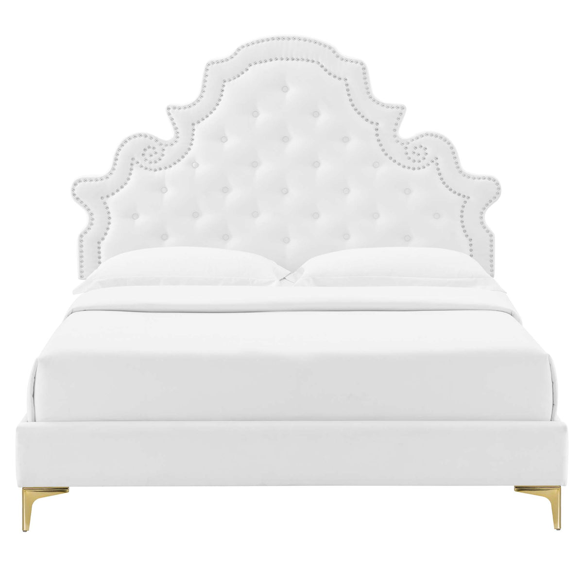 Gwyneth White Tufted Performance Velvet Queen Platform Bed (MOD-6751) - Ornate Home