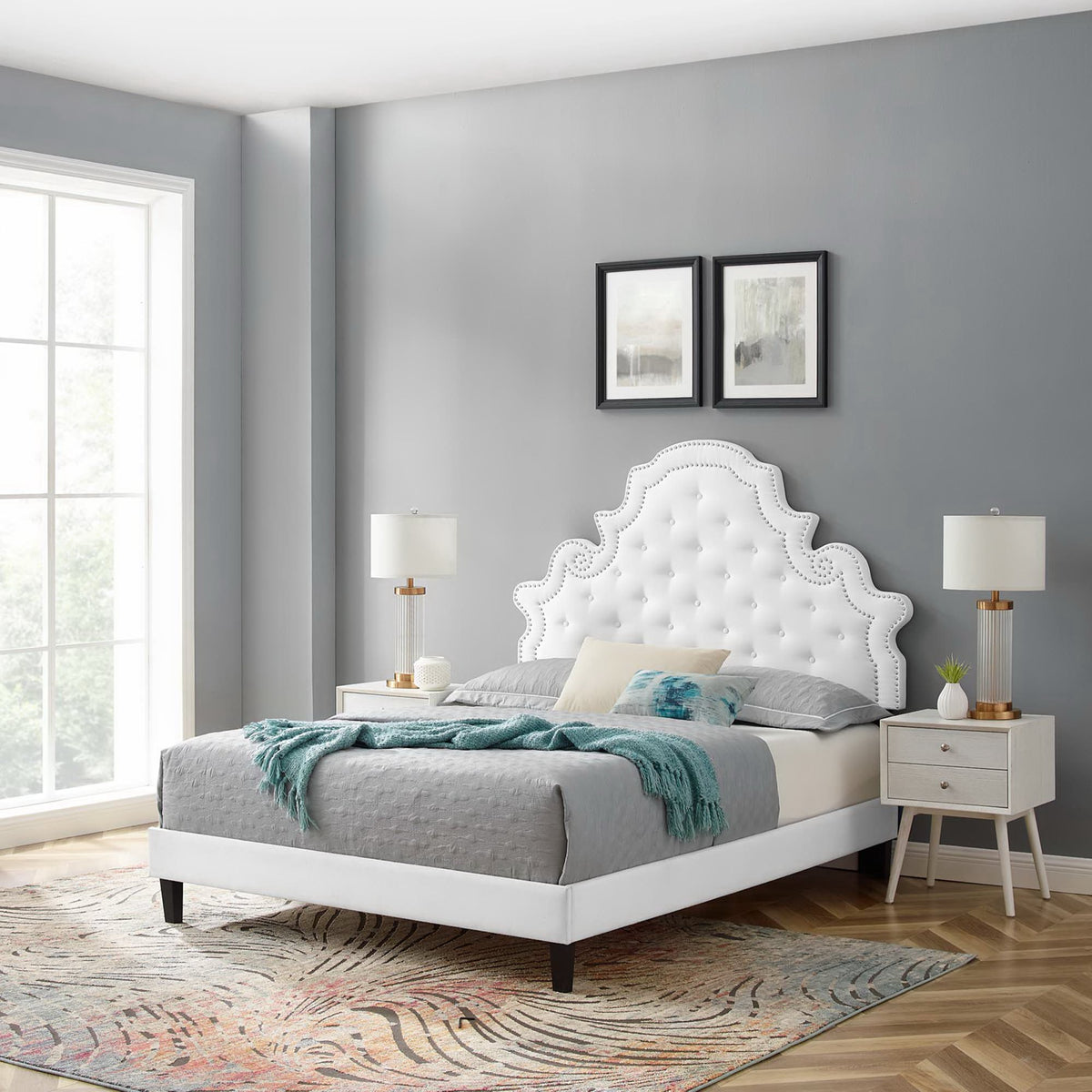 Gwyneth White Tufted Performance Velvet Twin Platform Bed