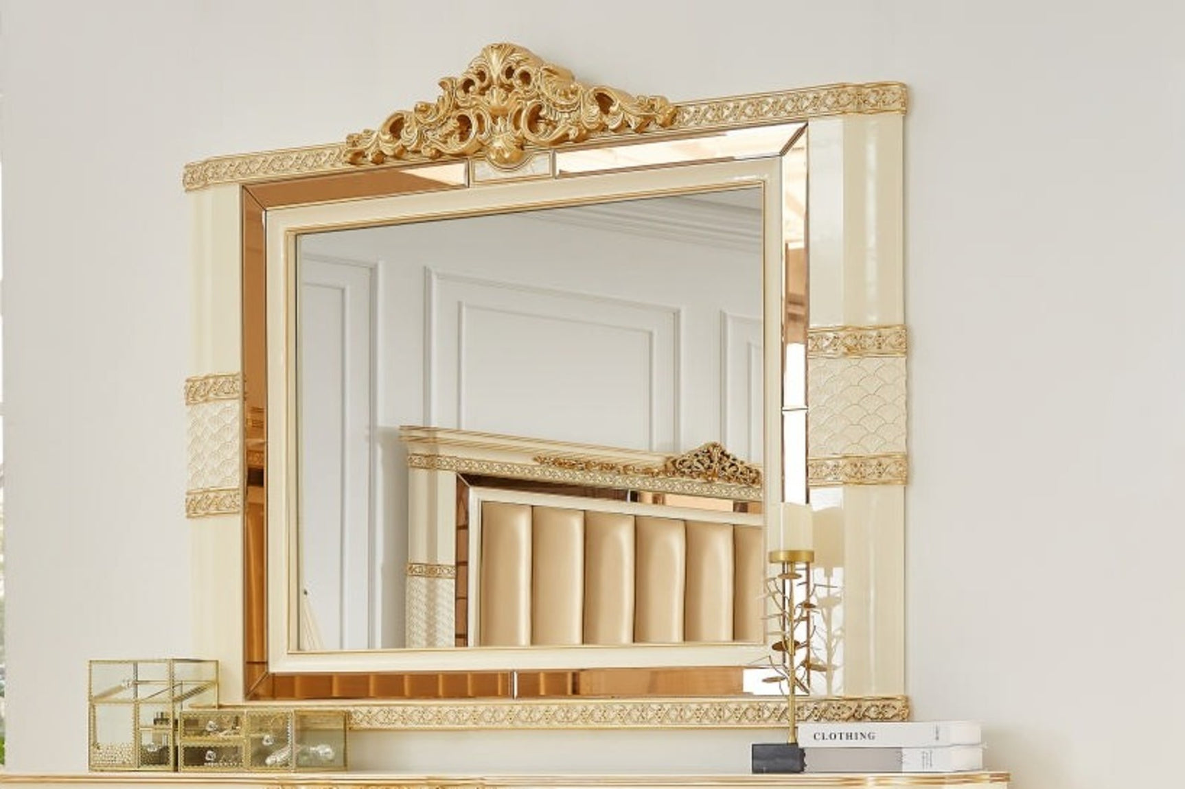 Majesty Ivory/Gold 4-Piece Eastern King Bedroom Set