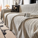 Herringbone Chenille Couch Cover Blanket Soft Durable Throw Sofa Protector with Tassel