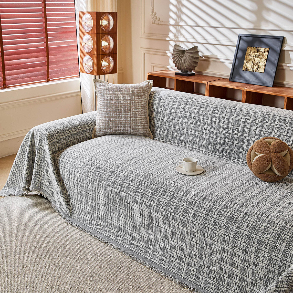 Textured Plaid Couch Throw Cover, Modern Decorative Sectional Furniture Covers