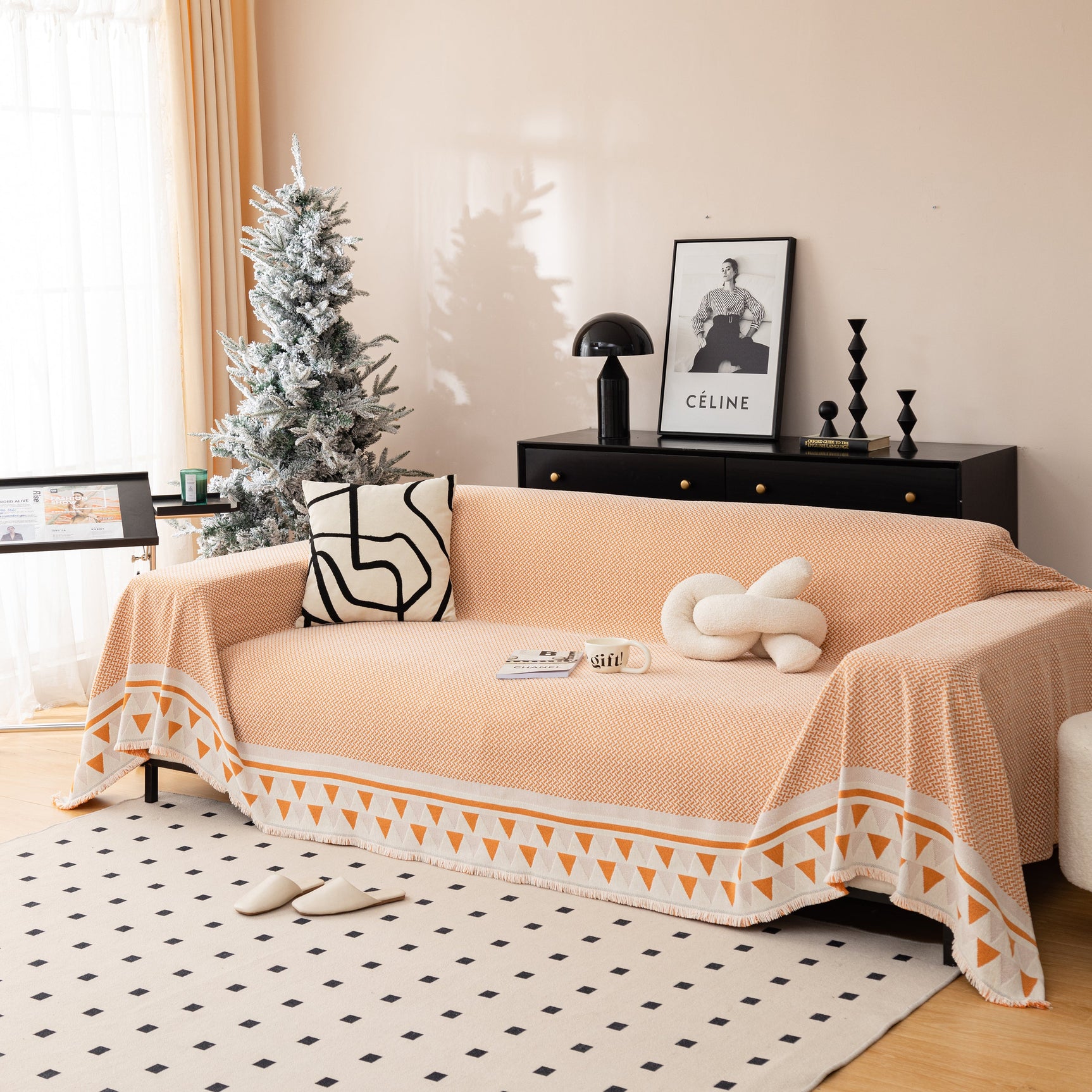 Chenille Jacquard Sofa Throw Blanket Cover Soft Polyester Weave Couch Throw Cover for Pets Dog Kids