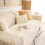 Soft Furry Velvet Plush Non-Slip Sofa Cover Quilted Palm Leaves Sectional Couch Cover for Kids and Pets