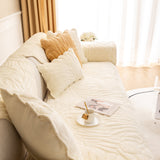 Soft Furry Velvet Plush Non-Slip Sofa Cover Quilted Palm Leaves Sectional Couch Cover for Kids and Pets
