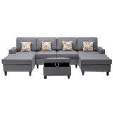 Nolan Gray 124"W Linen Double Chaise Sectional Sofa with Ottoman
