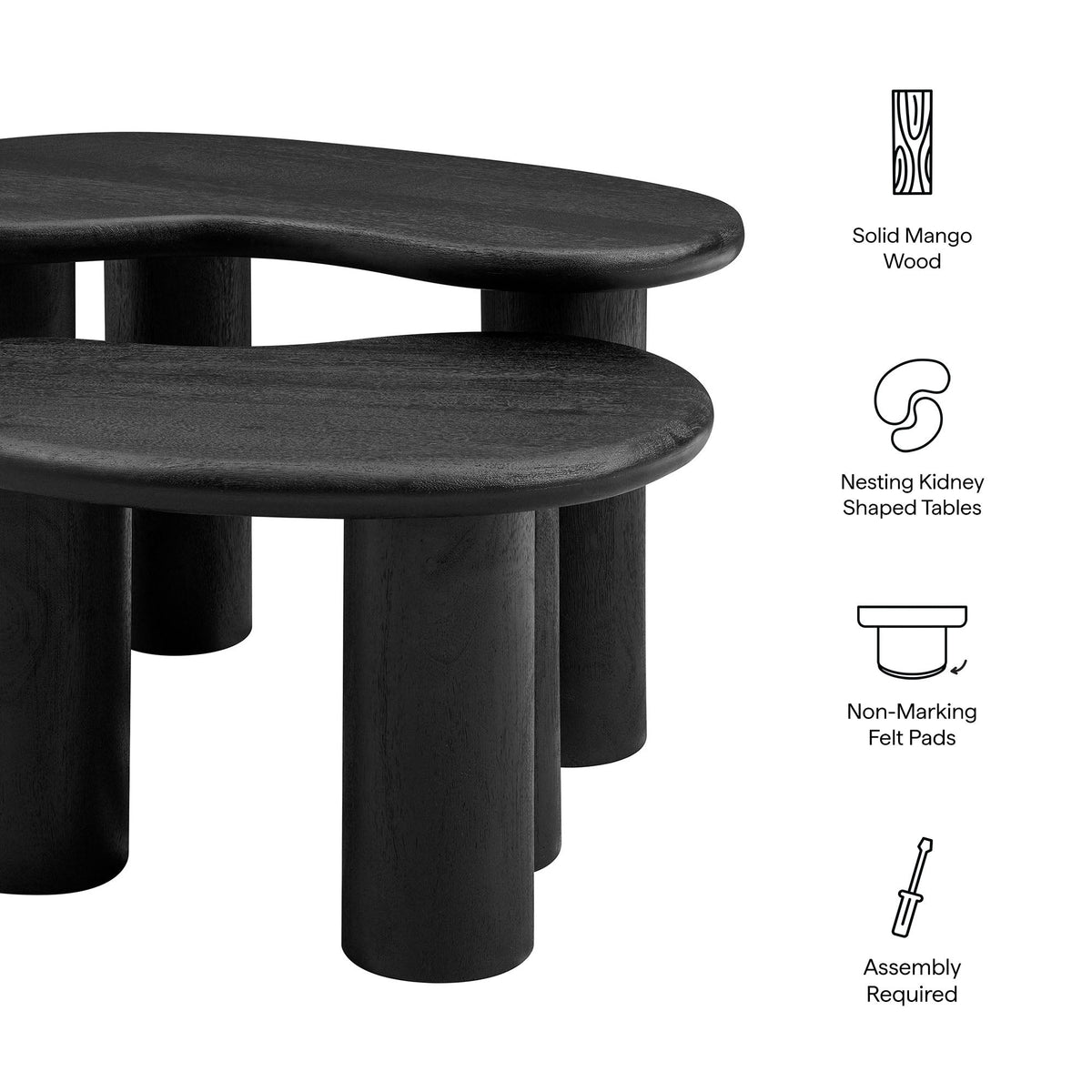 Hackney Black Mango Wood Nesting Coffee Table Set - Ornate Home