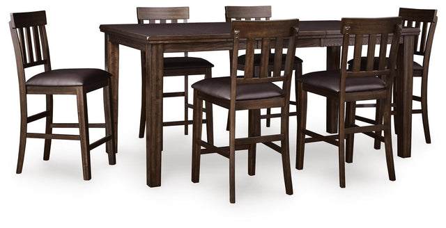 Haddigan Dark Brown Counter Height Dining Table and 6 Barstools - Ornate Home