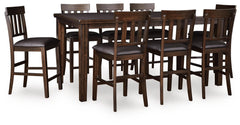 Haddigan Dark Brown Counter Height Extension Table and 8 Barstools - Ornate Home