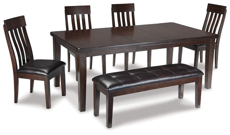 Haddigan Dark Brown Dining Table with 4 Chairs and Bench - Ornate Home