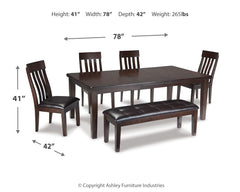 Haddigan Dark Brown Dining Table with 4 Chairs and Bench - Ornate Home