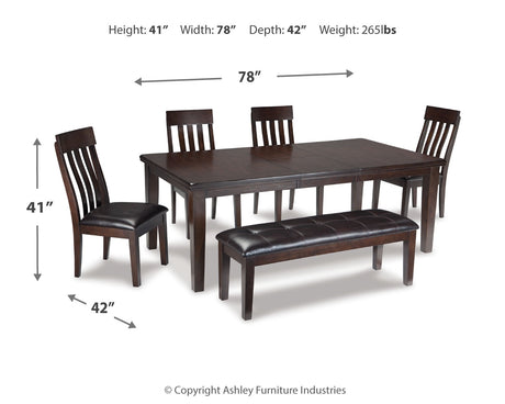 Haddigan Dark Brown Dining Table with 4 Chairs and Bench - Ornate Home