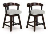 Haddigan Dark Brown Upholstered Swivel Barstool (Set of 2) - Ornate Home