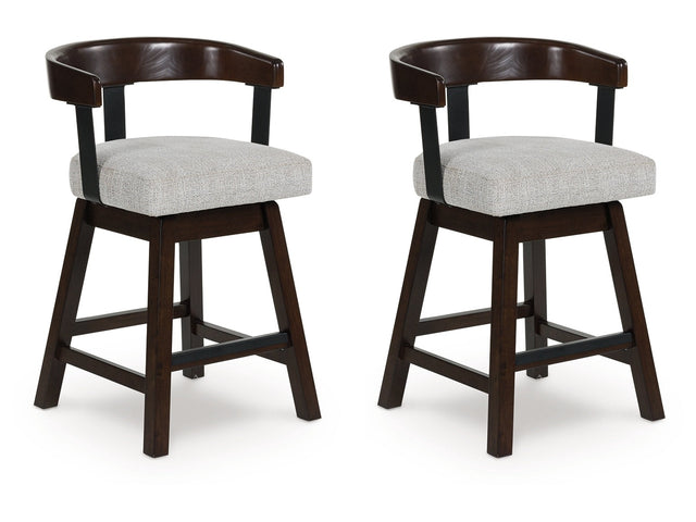 Haddigan Dark Brown Upholstered Swivel Barstool (Set of 2) - Ornate Home