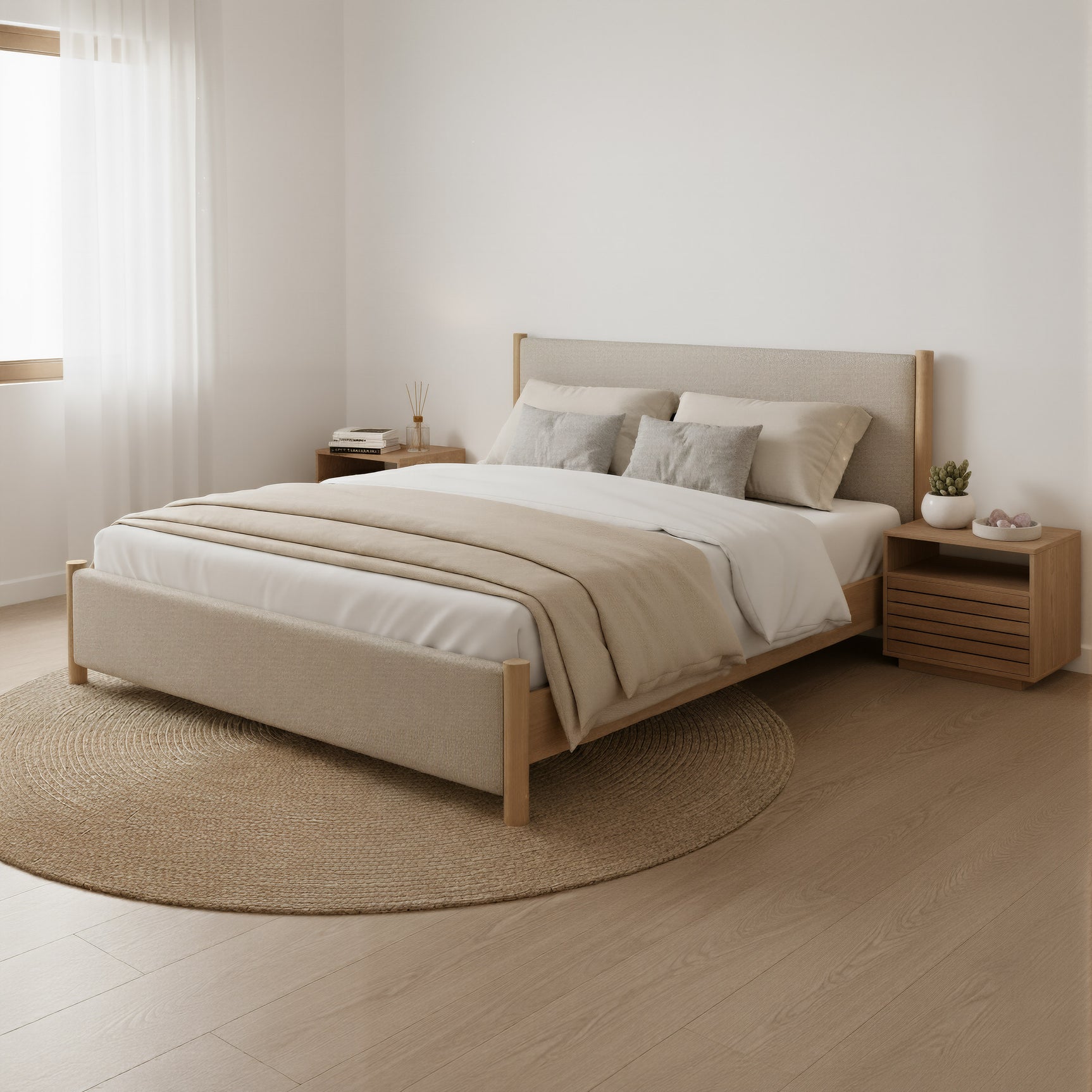 Hadi Beige & Natural King Bed - Ornate Home