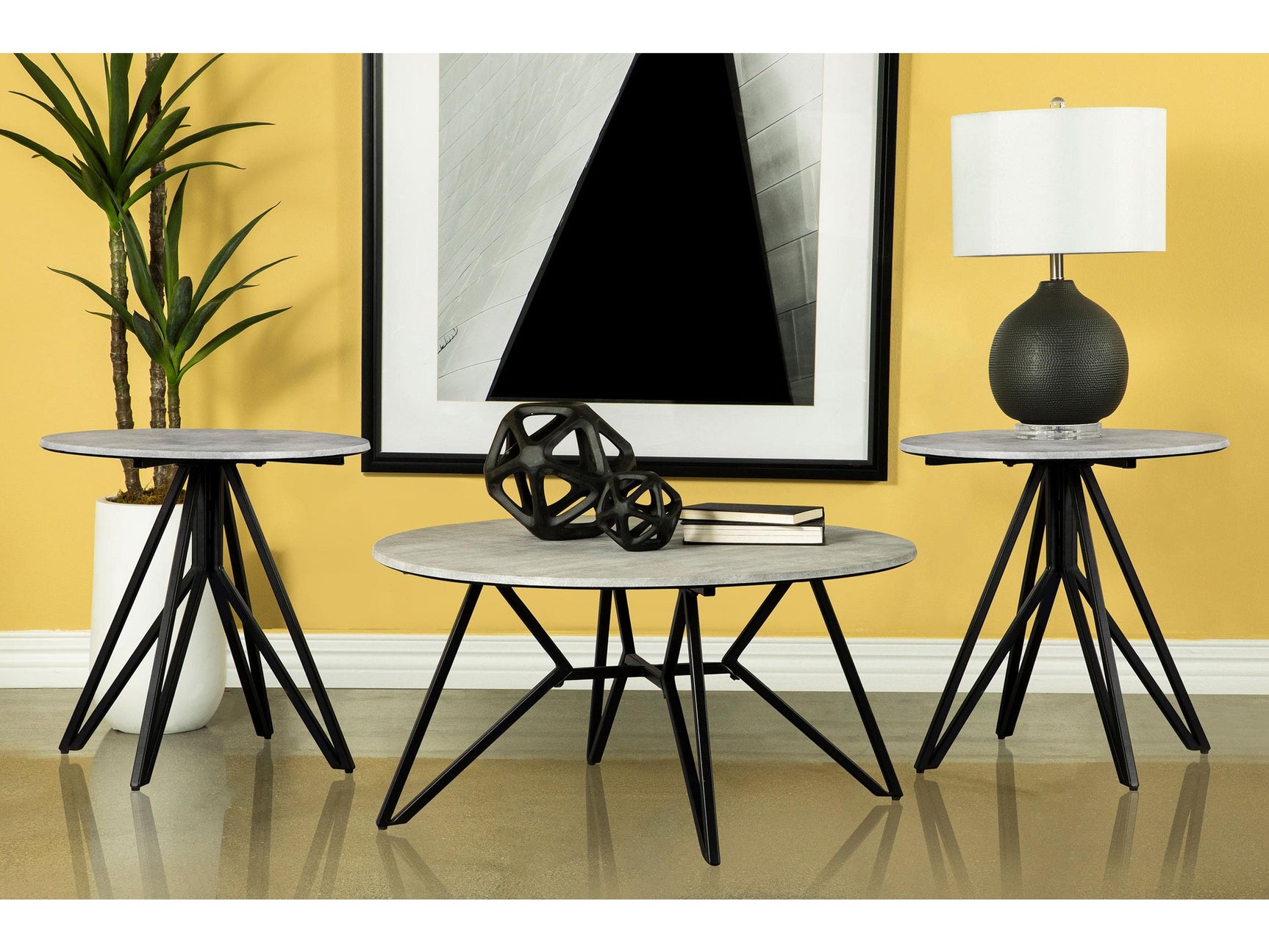 Hadi Cement 3-piece Round SmartTop Coffee and End Table Set - Ornate Home