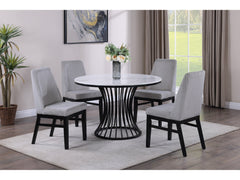 Hadley Light Gray/Black Faux Marble Top Round Dining Set - Ornate Home